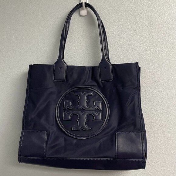 NAVY BLUE TORY BURCH ELLA TOTE BAG - USED - Picture 1 of 5